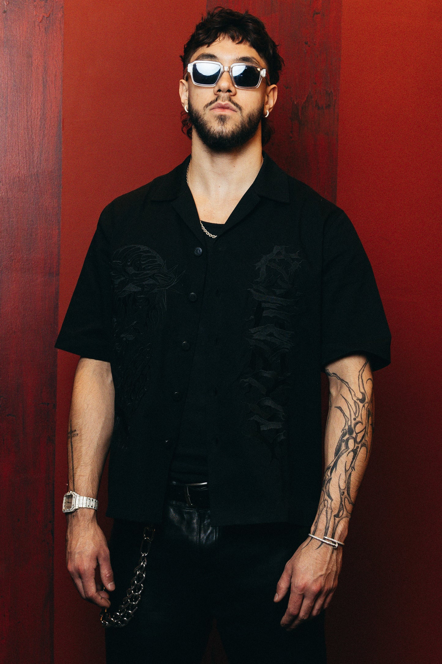 Heaven Sent Bowling Shirt- Black