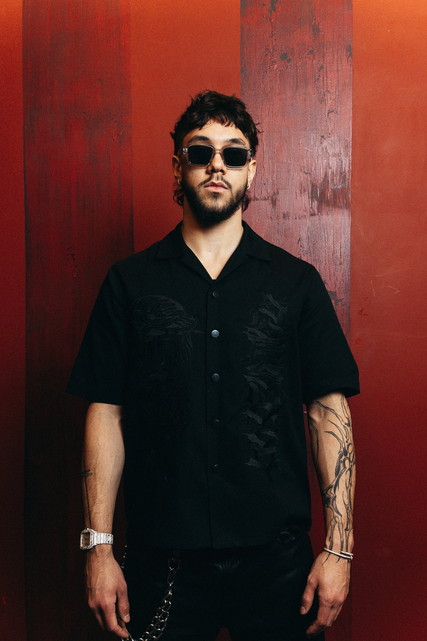 Heaven Sent Bowling Shirt- Black