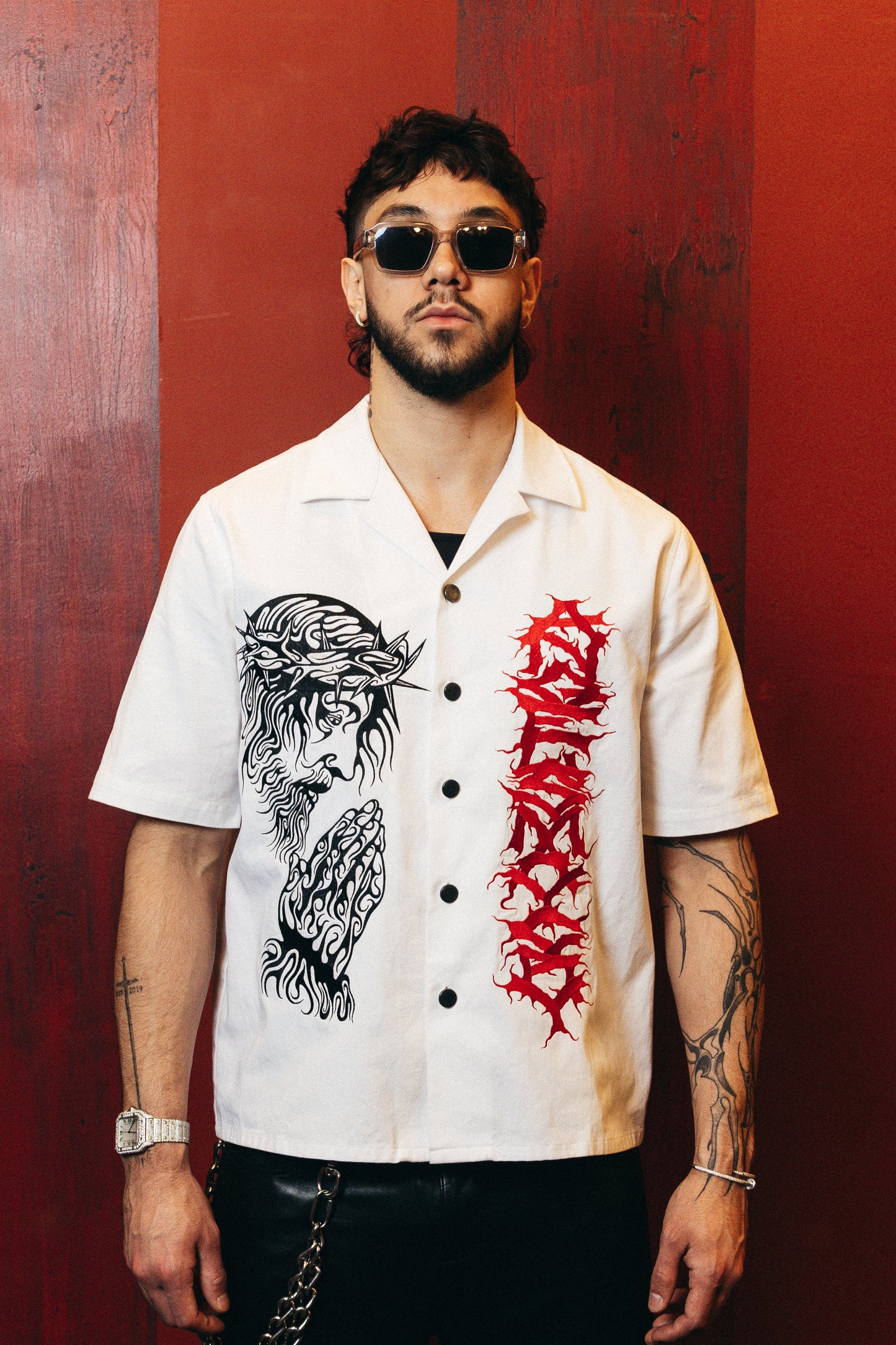 Heaven Sent Bowling Shirt- White