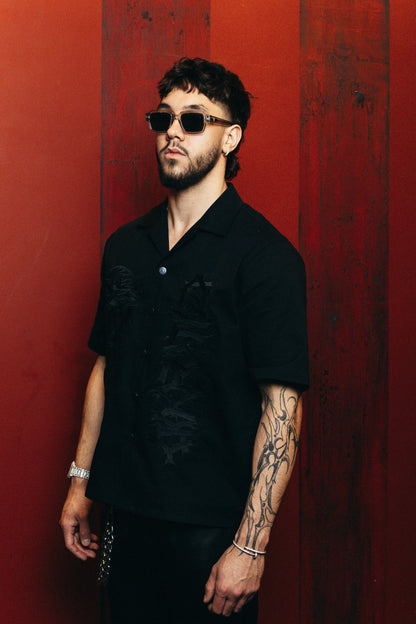 Heaven Sent Bowling Shirt- Black