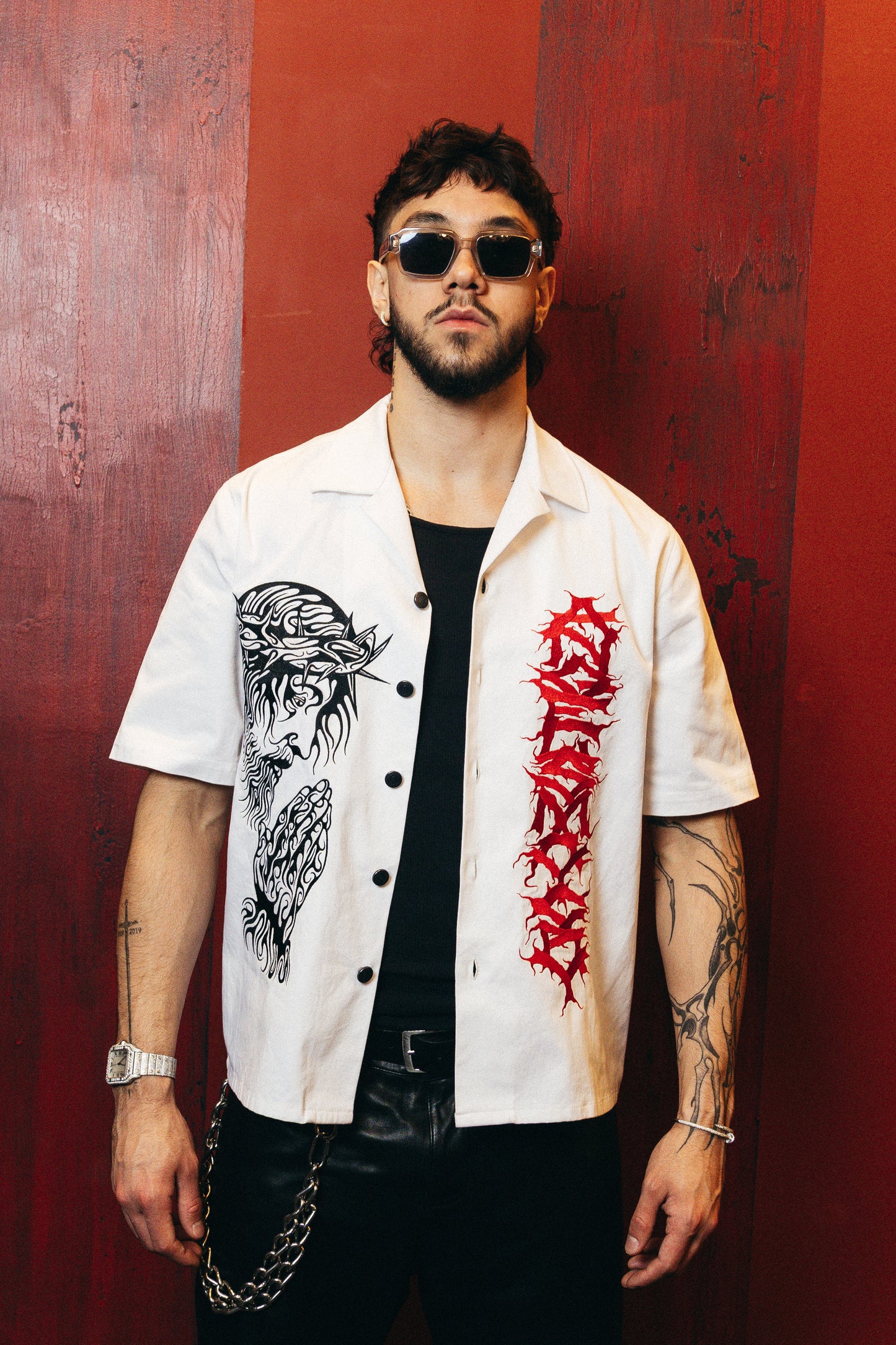 Heaven Sent Bowling Shirt- White