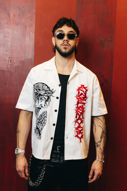 Heaven Sent Bowling Shirt- White