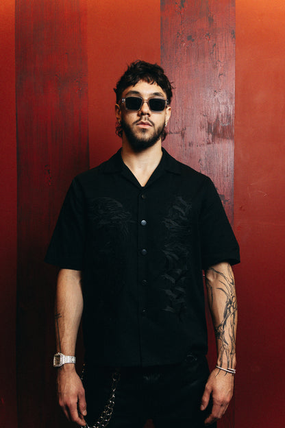 Heaven Sent Bowling Shirt- Black